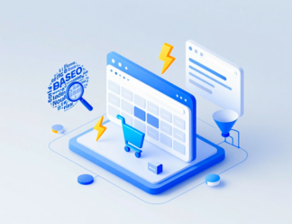 Абстрактная иллюстрация SEO-экосистемы интернет-магазина: центральный интерфейс магазина окружён ключевыми элементами продвижения — семантическим ядром, мобильной адаптацией, скоростью загрузки, структурой категорий и фильтрами. Все компоненты соединены мягкими линиями, образуя единый рабочий процесс. Минималистичный стиль, спокойные тона, без текста и логотипов.