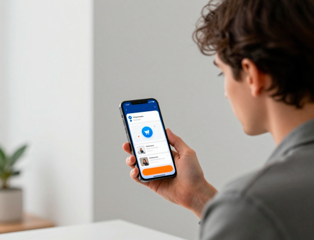alt="Разработка интернет-магазина в Telegram — молодой специалист использует мессенджер для онлайн-продаж, чат-боты и мобильная коммерция для бизнеса в Казани"